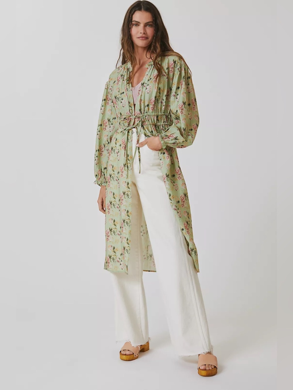 Anthropologie Current Air NWT Green Floral Boho Duster